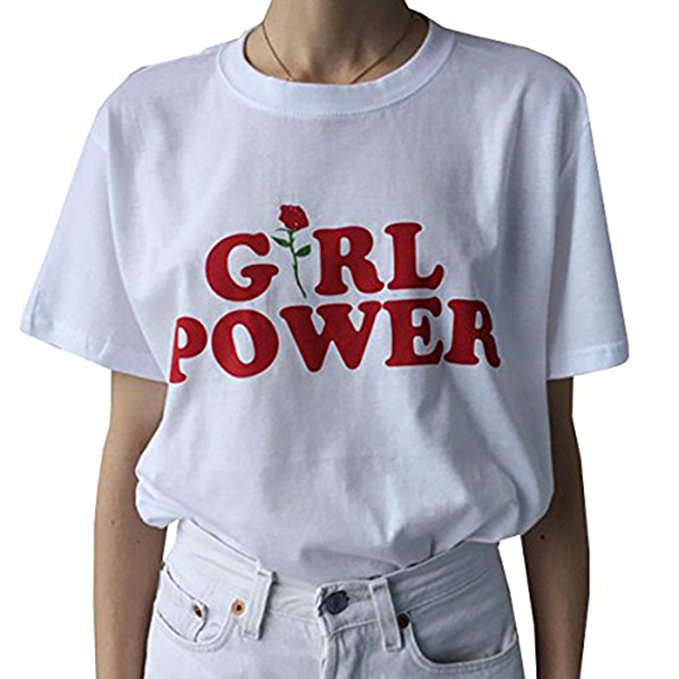 Pxmoda Womens Girl Power Print T Shirt Hippie Summer Tops