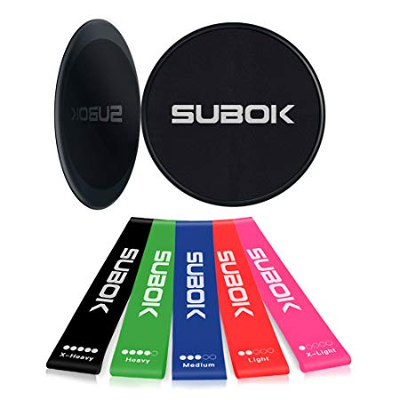 Exercise Discs - Double Sided Core Exercise Gliding Sliders Work Smoothly on All Surface, Perfect for Low Impact Exercise to Make a Full Body Workout (5 Resistance Bands Included)