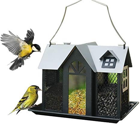 Kingsyard Bird Feeder House for Outside Metal Mesh Wild Bird Feeder with Triple Feeders for Finch, Cardinal NOT Squirrel Proof