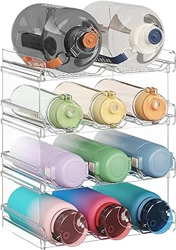 Lifewit Stackable Water Bottle Organizer for Cabinet, Extra Large Water Bottle Holder, Kitchen Pantry Organization and Storage, Plastic Fridge Wine Rack, Tumbler Travel Mug Holder, Hold 11 Bottles