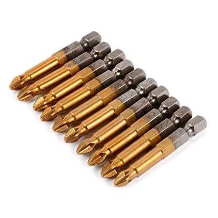 Xcsource 5pcs 50mm PH2 1/4" Hex Shank Magnetic Phillips Head Screwdriver Bits Titanium Coated S2 Steel Power Tools BI214