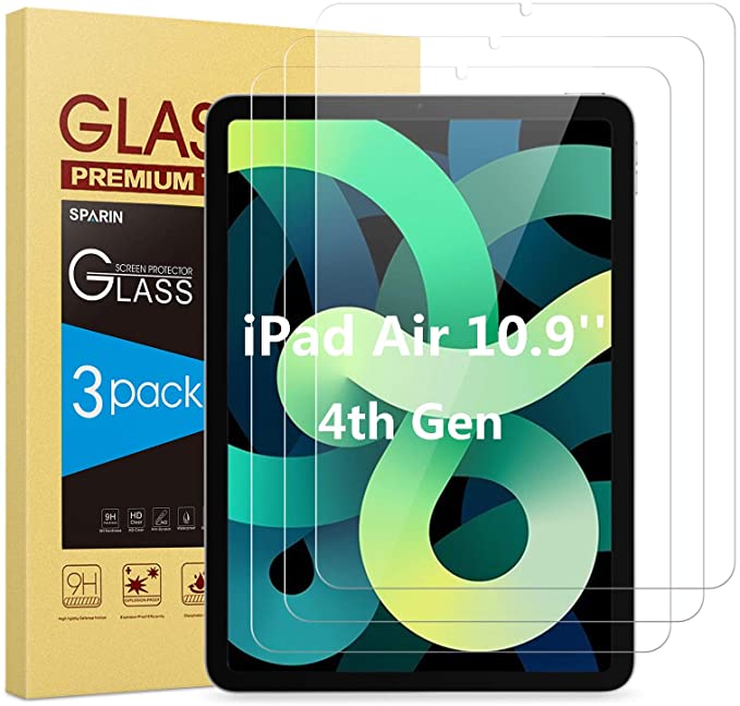 [3-Pack] Screen Protector for iPad Air 4 10.9 Inch, SPARIN Tempered Glass Screen Protector for iPad Air 4th Generation 2020, Apple Pencil Compatible/Bubble Free