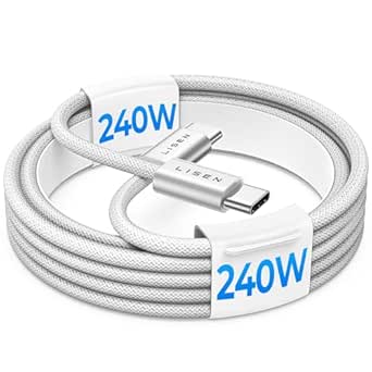 LISEN 240W USB C to USB C Cable Type C Fast Charging Cord, iPad Charging Cable for iPad Pro/Air/Mini, iPhone 16/16 Pro/16 Plus/16 Pro Max, Google Pixel, Samsung Galaxy S24 Ultra, 3.3FT/White