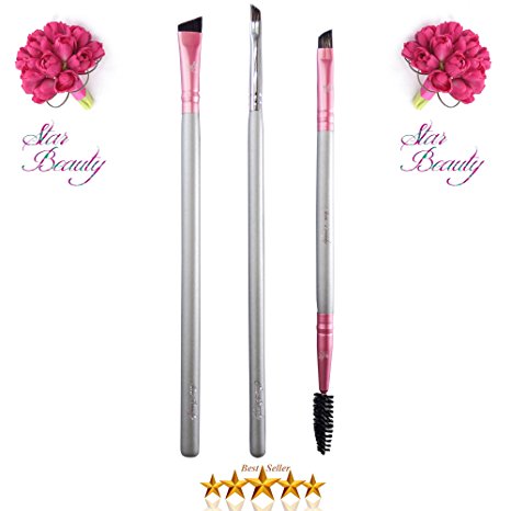 Star Beauty Eyebrow Brush Set 3pcs Kit Premium Quality Synthetic brushes FIRM HAIR Precision Shaping, Eye Brow Filling & Define Arches-Small Angle -Medium Angled & Duo Spoolie brow Definer BEST SELLER
