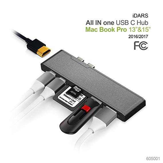 USB C Hub iDARS 7 in 1 Dual USB C with 100W Thunderbolt3, Micro SD Card Reader, SD Card Reader, 2X USB 3.1, 4K@30Hz HDMI for MacBook MacBook Pro/Microsoft Surface/HP/Dell/Lenovo Thinkpad