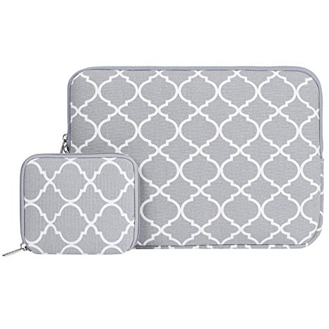 HSEOK Laptop Sleeve , Quatrefoil / Moroccan Trellis Style Canvas Fabric Case Bag for 12.9 iPad Pro / 13.3 Inch MacBook Air & Pro With bonus case for MacBook charger or Magic Mouse, Gray