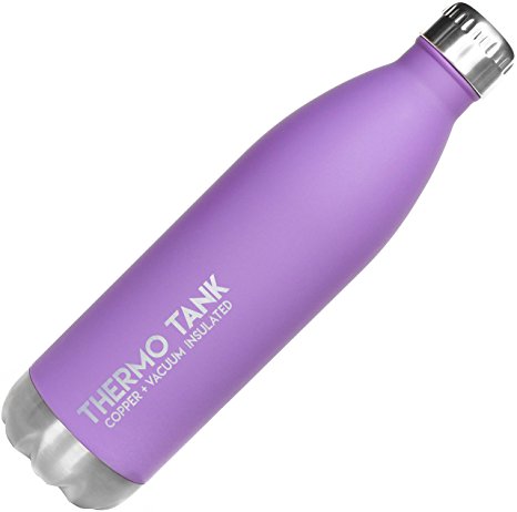 Thermo Tank Insulated Stainless Steel Water Bottle - Ice Cold 36 Hours! Vacuum   Copper Technology - 25 Ounce