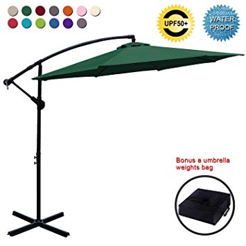 ABCCANOPY Patio Umbrellas Cantilever Umbrella Offset Hanging Umbrellas 10 FT Outdoor Market Umbrella with Crank & Cross Base for Garden, Deck, Backyard, Pool and Beach, 12  Colors