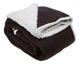 J & M Home Fashions Solid Polar Front/Sherpa Back Fleece Blanket, 90 by 90-Inch, Chocolate
