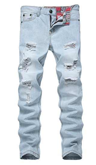NITAGUT Men's Ripped Slim Fit Tapered Leg Jeans