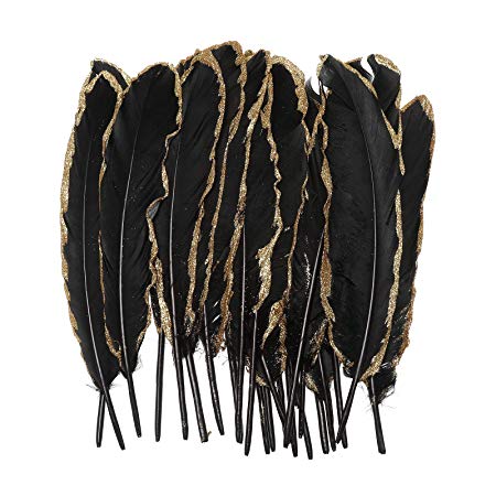 50pcs Dipped Gold & Silver Goose Feathers 6-8 inch Natural Feather Christmas Decoration Craft Art Feather Accessories for Halloween, DIY, Party, Wedding, Dream Catcher (Black Golden Edge)