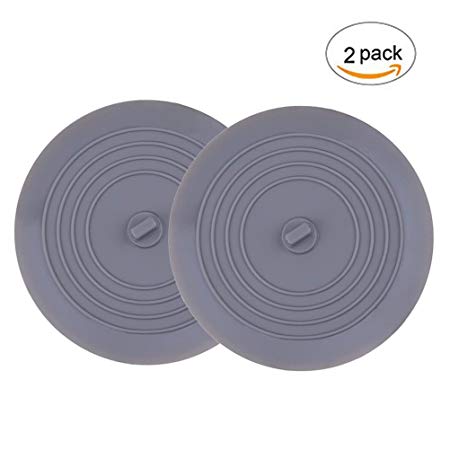 Tub Stopper 2 Pack, Maberry Silicone Drain Stopper Flat Suction Cover for Kitchens, Bathtub and Laundries 6 Inches (Gray)