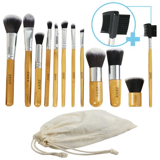 Zeny® 11 1 Piece Makeup Brush Set, 12 Pcs Professional Bamboo Handle Foundation Blending Blush Eye Face Liquid Powder Cream Cosmetics Brushes (11 1)