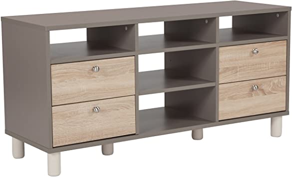 Flash Furniture Montclair Collection Tv Stand in Gray Finish with Sonoma Oak Wood Grain Drawers,