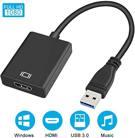 USB to HDMI Adapter, HD Audio Video Cable Converter, USB 3.0/2.0 to HDMI for Multiple Monitors 1080P, Compatible with Windows XP/7/8/8.1/10 (Not Support Mac, Linux, Vista, Chrome) (Black)