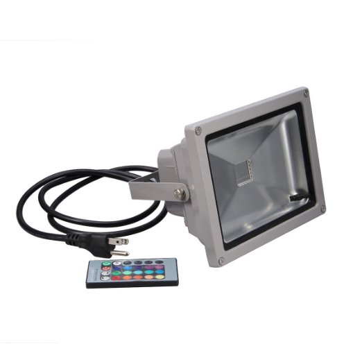 KLAREN Outdoor LED Flood Light, 10W RGB Color Changing Waterproof Security Lights with US 3-Plug & Remote Control for Garden,Scenic Spot,Hotel