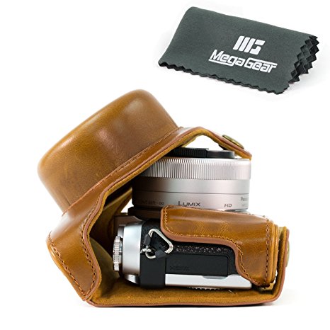 MegaGear "Ever Ready" Protective Leather Camera Case, Bag for Panasonic Lumix DC-GX850, GX800, DC-GF9, DMC-GF8, DMC-GF7 with 12-32mm Lens