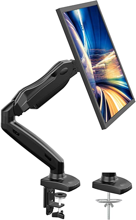 HUANUO Single Monitor Arm for 13-27’’ LED LCD Screens, 360° Rotatable Gas Spring Arm, 2 Optional Mounting Methods, Support VESA 75-100mm & Weight 2-6.5 kg