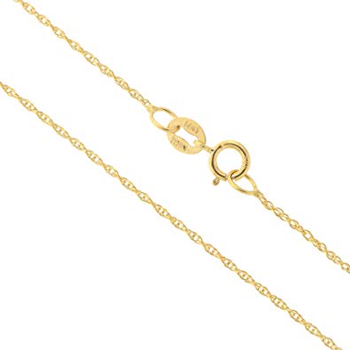 14k Yellow, White or Rose Gold Italian 0.90mm Delicate Rope Chain Necklace