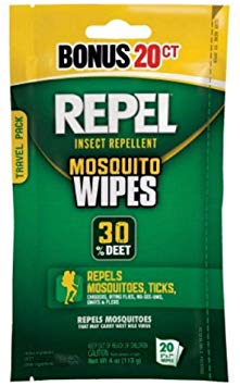 Repel 94100 Sportsmen 30-Percent Deet Mosquito Repellent Wipes, 2 Packs of 20 Count - 40 Total!