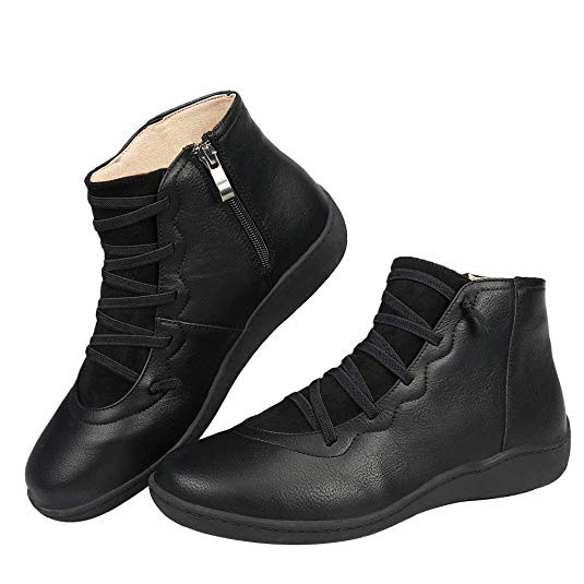 Harence Booties for Women Side Zipper Leather Boots Comfortable Ankle Boots Outdoor Anti-Slip Waterproof Flats Shoes