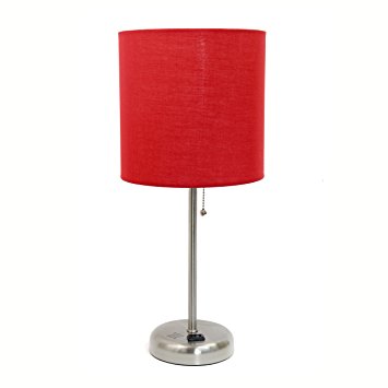 Limelights LT2024-RED Brushed Steel Lamp with Charging Outlet and Fabric Shade, Red