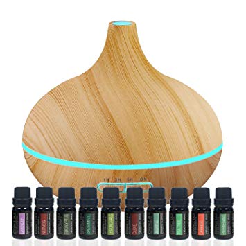 Ultimate Aromatherapy Gift Set - Ultrasonic Diffuser & Top 10 Essential Oils - 120ml Diffuser with 4 Timer & 7 Ambient Light Settings - Therapeutic Grade Essential Oils - Lavender - Eucalyptus