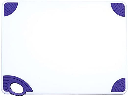 Winco CBN-1520PP, 15x20x1/2" Rectangular Cutting Board with Purple Rubber Grip Hook, Plastic Chopping Board (Purple)