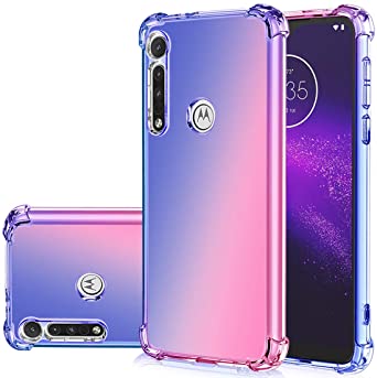 Gufuwo Case for Moto G8 Plus, Motorola G8 Plus Cute Case, Gradient Slim Anti Scratch Soft Clear TPU Phone Case Cover Shockproof Case for Motorola Moto G8 Plus (Blue/Pink)
