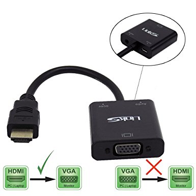 LinkS 1080P HDMI to VGA Adapter Video Converter (Male to Female), with Micro USB, 3.5mm Audio Port Cable Black For PC Laptop DVD and Other HDMI Input Devices Black …