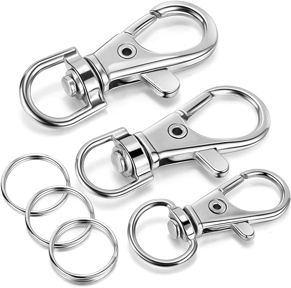 Keychain Key Chain Rings Clips Swivel Bulk (80pcs), YHYZ Swivel Lanyard Snap Hooks (Lobster Claw Clasp) with Rings, for Keychain Crafts Resin Projects, Lanyard, Bag, Purse,Tag (S M L,40 Sets)