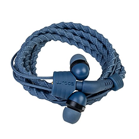Wraps Talk (with Mic) Wristband Bracelet In-Ear Headphones (High Comfort with Locking) - Denim